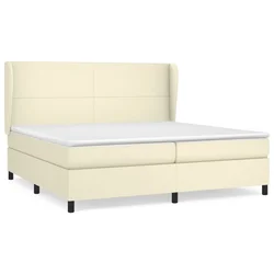 Vidaxl Box spring postelja z vzmetnico krem 200x200 cm umetno usnje