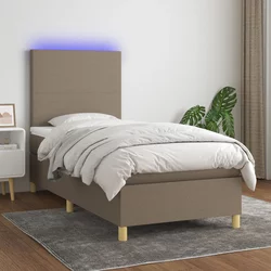 vidaXL Box spring postelja z vzmetnico LED taupe 90x200 cm blago