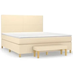 Vidaxl Box spring postelja z vzmetnico krem 180x200 cm blago
