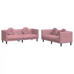 2-dijelni set sofa s jastucima ružičasti baršunasti