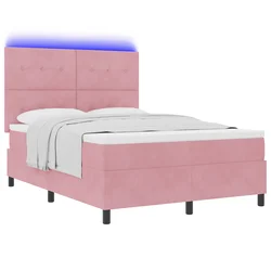 LED Box Spring Krevet Ružičasta 140 x 200 cm Baršun