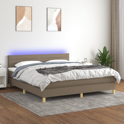 Vidaxl Box spring postelja z vzmetnico LED taupe 180x200 cm blago