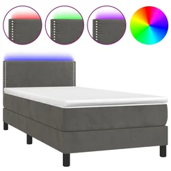Vidaxl Box spring postelja z vzmetnico LED temno siva 90x200 cm žamet