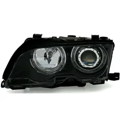 OEM Kristalni farovi Angel Eyes BMW E46 Limuzina (2001-2005), Crni