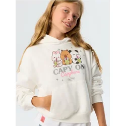 Sinsay - Hoodie duks sa printom kapibare - krem