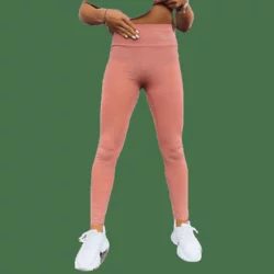 Prążkowane legginsy damskie LOOK AT ME beżowe Dstreet