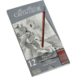 Grafitne olovke Cretacolor CLEOS Fine Art, set od 12 olovaka u limenoj kutiji (2H, F, HB - 9B)