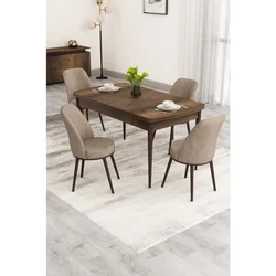 Hanah Home trpezarijski set Nix, sto na razvlačenje i 4 stolice, ploča u dekoru drveta Baroque, kapućino tkanina Babyface