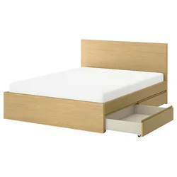 STORKLINTA Posteljni okvir s 4 predali, imitacija hrasta/Lönset, 160x200 cm