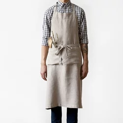 Bež lanen predpasnik Linen Tales Chef, dolžina 100 cm