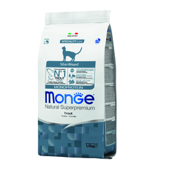 MONGE Suva hrana za sterilisane mačke sa ukusom pastrmke Adult Monoprotein 1.5 kg
