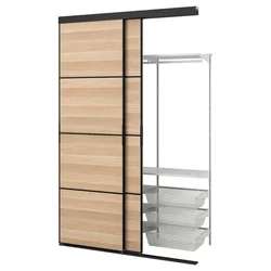 SKYTTA / BOAXEL Garderober s kliznim vratima, crna dvostrano/Mehamn belo b. im. hrastovine, 152x65x240 cm