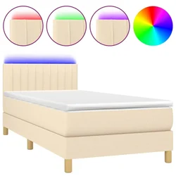 Vidaxl Box spring postelja z vzmetnico LED krem 80x200 cm blago