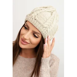 Kesi Womens winter wool hat with cable knit pattern K452 dark beige