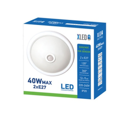 Xled 208487 2*40w (e27) max nadgradna okrugla led plafonjera,dan/noc+pir sensor,glass cover/iron 300*90mm
