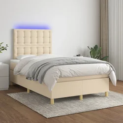 Vidaxl Box spring postelja z vzmetnico LED krem 120x200 cm blago