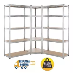 Komplet ugaona polica 180x90x90x40cm + 2 police 180x120x40cm, 5x175kg galva