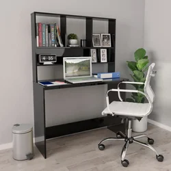 Radni stol s policama visoki sjaj crni 110x45x157 cm iverica