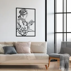 WallXpert metalni zidni ukras RT-NMD-059, devojka koja čita knjigu, u ramu, 58,5 x 41 cm, crni