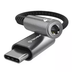 USB-C v AUX 3.5mm audio kabel Techsuit SonicPiX AC14 3A, DAC čip, digitalni dekoder, 0.1m - siv