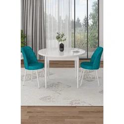 Hanah Home trpezarijski set Tor, sto i 2 stolice, bela ploča, tirkizna tkanina Babyface