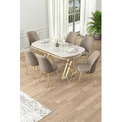 Hanah Home Set Trpezarijski sto i 6 stolica Lai, Bež-beli