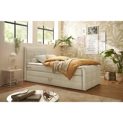 MID.YOU POSTELJA BOXSPRING 100 cm x 200 cm , tekstil, leseni material krem barve