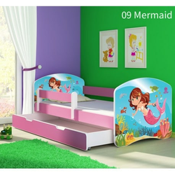 Drveni dječji krevet 140×70 s bočnom stranicom i dodatnom ladicom na izvlačenje - rozi - 09