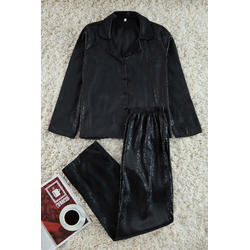 Trendyol Black Leopard Patterned Satin Woven Pajama Set