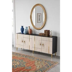 Hanah Home komoda Ilay 180, 180 cm, antracit / travertin / zlatna