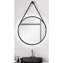 Ceramica lux Ogledalo alu-ram fi 70, matt black, bez led-a, sa kožnim kaišem - CL16 300040