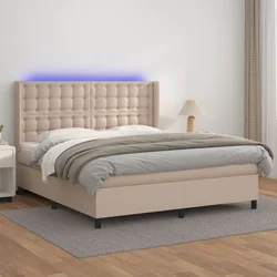 Krevet box spring madrac LED cappuccino 160x200cm umjetna koža