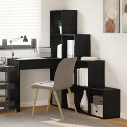 Kutni stol s policom Crni hrast 101,5 x 149,5 x 149,5 cm