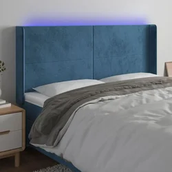 Vidaxl LED posteljno vzglavje temno modro 183x16x118/128 cm žamet