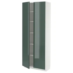 METOD Visoki element s policama, bela/Kallarp tamna sivozelena visokog sjaja, 80x37x200 cm