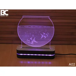 Black Cut 3D Lampa Akvarijum, Roze