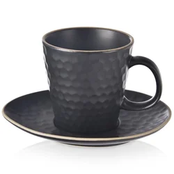 Northix Keramična skodelica s krožničkom črna TEA TIME 235 ml