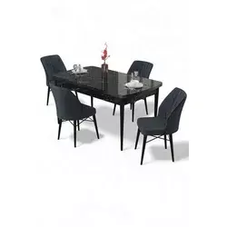 HANAH HOME Rasklopivi trpezarijski sto i stolice (5 delova) Uzi Black Marble Anthracite