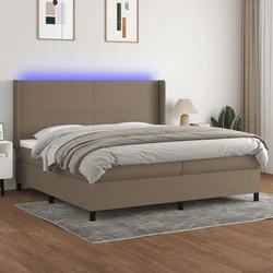 vidaXL Box spring postelja z vzmetnico LED taupe 200x200 cm blago