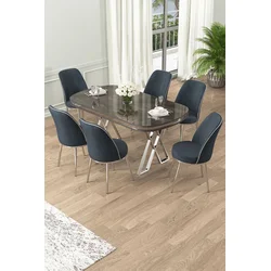 Hanah Home Set Trpezarijski sto i 6 stolica Lai, Antracit