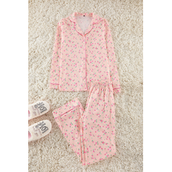 Trendyol Pink 100% Cotton Floral Knitted Pajama Set