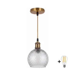 BRILAGI - LED luster na sajli RETRO GLASS 1xE27/60W/230V prečnik 25 cm zlatna/zadimljeno-siva