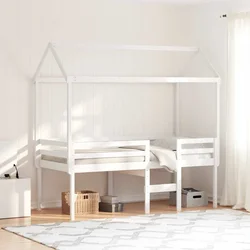 Visoka postelja s streho bela 90x200 cm trdna borovina