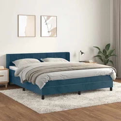 shumee Box spring postelja z vzmetnico temno modra 180x200 cm žamet