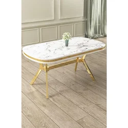 Hanah Home trpezarijski sto Epal, 168 × 90 cm, ploča u dekoru belog mermera, zlatne noge