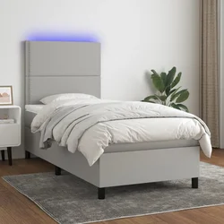 Vidaxl Box spring postelja z vzmetnico LED sv. siva 100x200 cm blago
