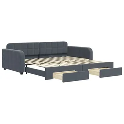 Vidaxl Izvlečna dnevna postelja s predali temno siva 100x200 cm žamet