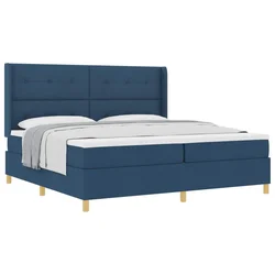Vidaxl Postelja z vzmetnico z vzglavjem Modra 200 x 200 cm blago