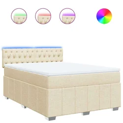 Vidaxl Box spring postelja z vzmetnico krem 140x190 cm blago