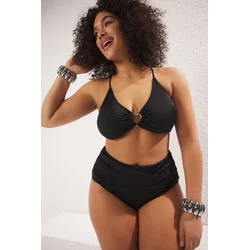 Trendyol Curve Black Heart Accessory Detail Strapless Plus Size Bikini Above